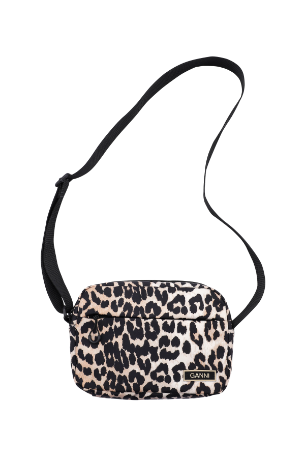 Ganni A4478 Recycled Tech Fabric Bag Leopard