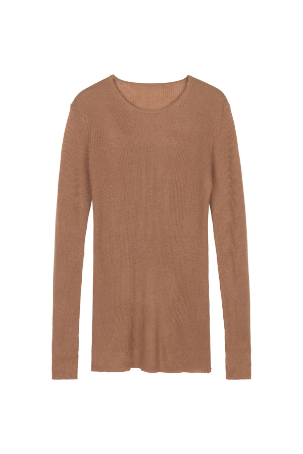 AIAYU Madigan Cashmere Rib Blouse Cognac