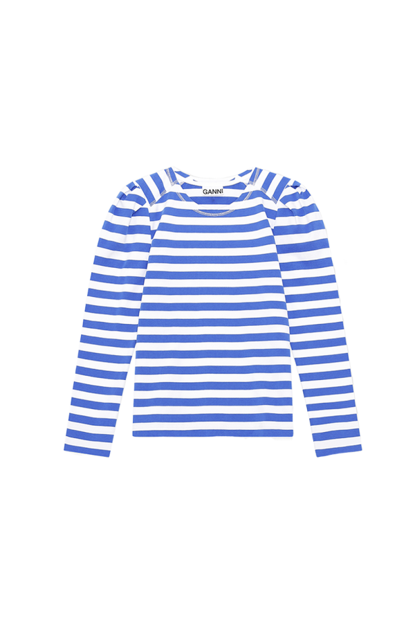 Ganni T2792 Striped Cotton Jersey Pullover Bright White