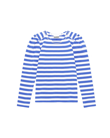 Ganni T2792 Striped Cotton Jersey Pullover Bright White