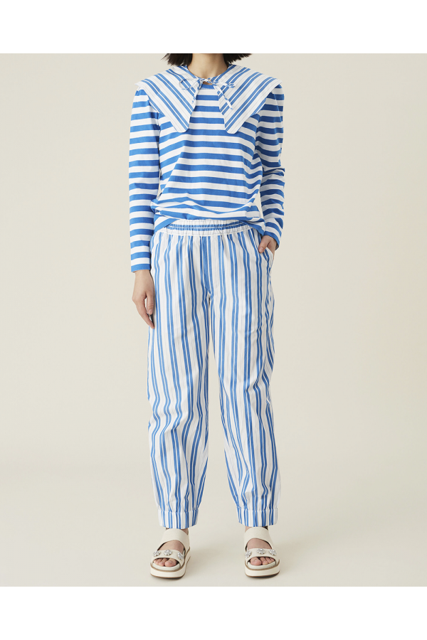 Ganni T2792 Striped Cotton Jersey Pullover Bright White